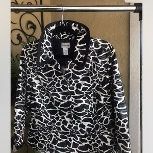 Chico’s size 1 blk and white animal print jacket